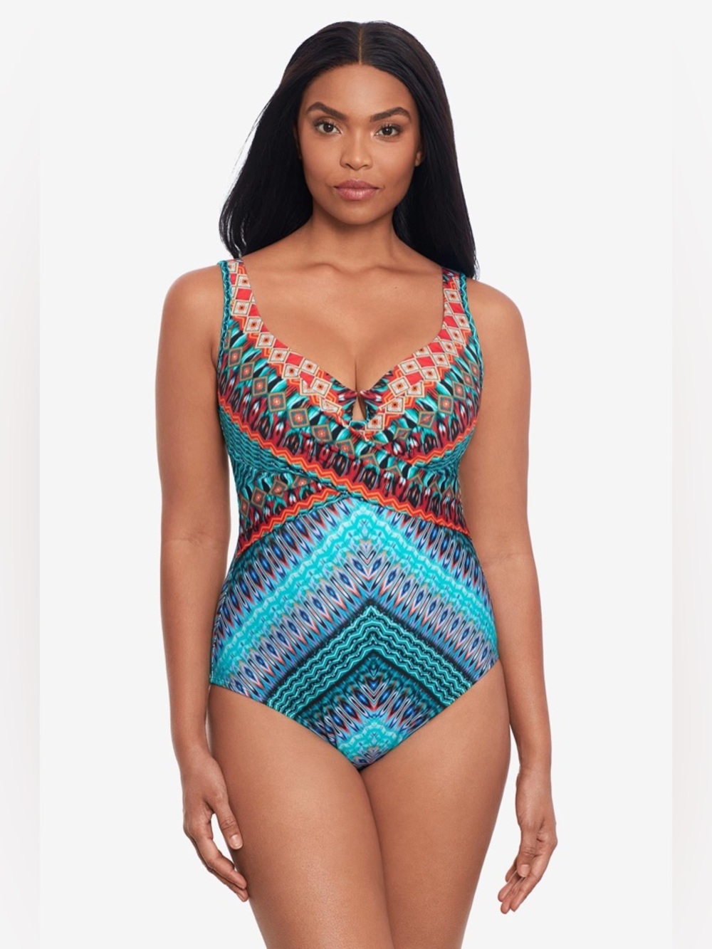 NWT Miraclesuit Escape Casbah Turquoise Tribal One Piece Slimming Swimsuit Sz 16